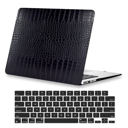 Crocodile Case for MacBook Air 13 inch 2026 M5, 2022-2025 M4/M3/M2 | Model A3449 A3240 A3113 A2681, Texture Crocodile Aligator Skin Snakeskin PU Leather Hardshell Case & Keyboard Cover, Black - color: ## Black Crocodile