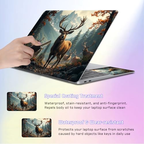 Universal Laptop Skin Sticker Decal, Compatible with MacBook HP Dell Lenovo 12"-15.6", Reusable Vinyl Notebook Cover 3PCS Set, High-Recognition Film-Majestic Forest Deer Mountains - color: Majestic Forest Deer Mountains