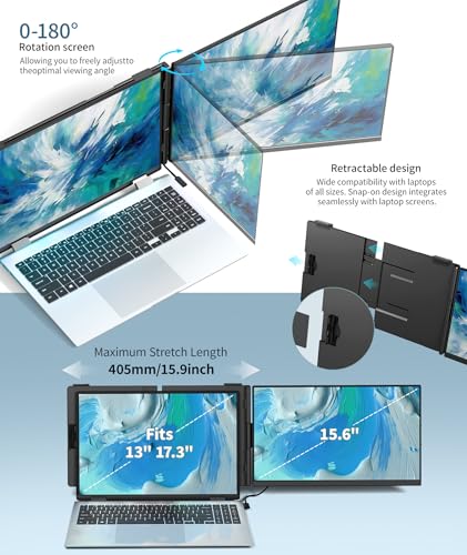 Cevaton Laptop Screen Extender - 15.6" FHD 1080P Portable Monitor for Laptop, Detachable & Plug and Play Dual Monitor Extender for 13"-17.3" Laptops, Compatible with Wins/Mac/Android/Chrome - size: 15.6" Screen