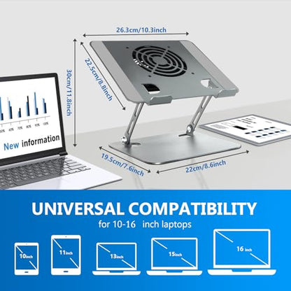 Laptop Cooling Stand with Fan and One Key Switch | Ergonomic Adjustable Height Desk Computer Holder for All 10-16''Laptops & Tablets Perfect for Gaming, DJ, Office - Gray - size: Large