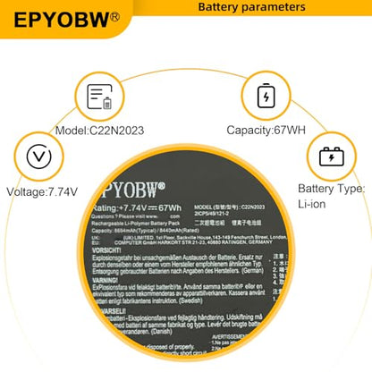 C22N2023 Laptop Battery 67Wh 8694mAh 7.74V Compatible with Asus Chromebook CXB170CKA Series