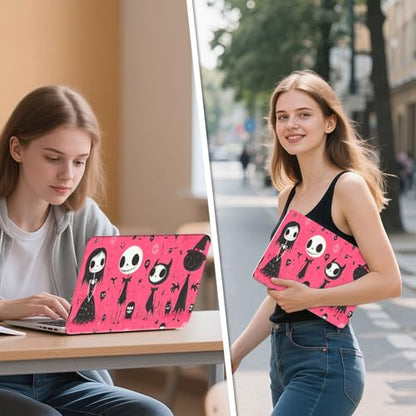 Universal Laptop Skin Sticker Decal, 12"-15.6" Aesthetic Vinyl Wrap, Pink Halloween Skeletons Waterproof Notebook Cover Art Protector for MacBook HP Dell Lenovo, Fits 13" 14" 15" 15.6" - color: Pink Halloween Skeletons