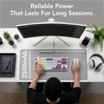 TECWARE Phantom+ Elite 87 Key RGB Mechanical Gaming Keyboard | 3 Mode Wireless Bluetooth 5.0 2.4GHz & USB C Wired | Hot Swappable 5 Pin | Double Shot PBT Keycaps | Wraith Pink Switch - White - color: Pink Switch, size: Phantom+ Elite 87 | White