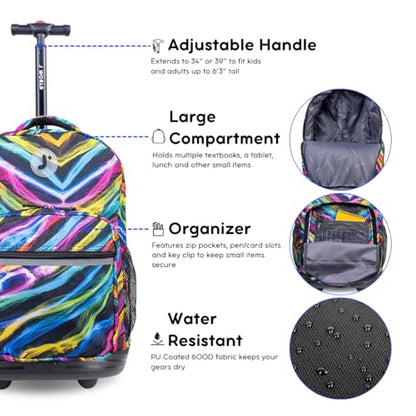 J World Sunrise Kids Rolling Backpack with Wheels for Girls Boys, Roller Bookbag for School, 18 x 13 x 9 Inches, Quantum - color: Quantum