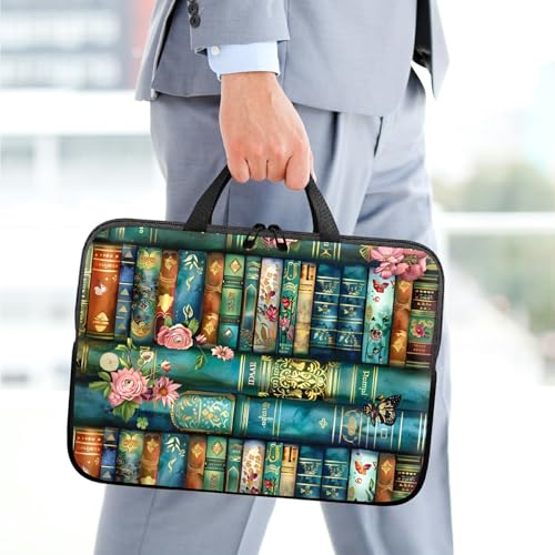 10 inch Laptop Sleeve with Laptop Skin Sticker Set – Slim Protective Case with Smooth Zipper, Lightweight Tablet & Notebook Sleeve for Travel & Daily Carry, Art Bookshelf - color: Art Bookshelf, size: 10 inch