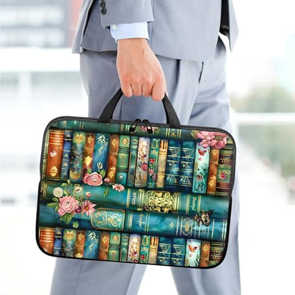 10 inch Laptop Sleeve with Laptop Skin Sticker Set – Slim Protective Case with Smooth Zipper, Lightweight Tablet & Notebook Sleeve for Travel & Daily Carry, Art Bookshelf - color: Art Bookshelf, size: 10 inch