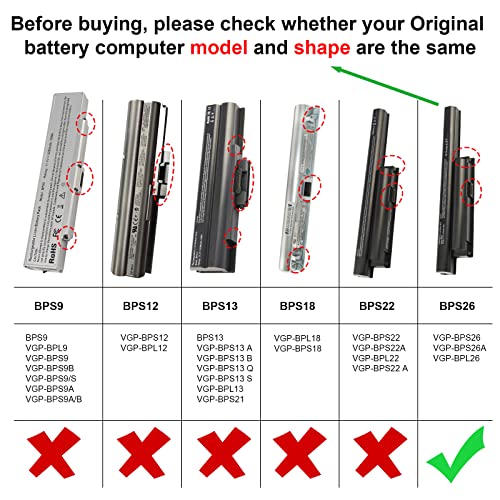Fancy Buying BPS26 VGP-BPS26 Battery for VAIO VGP-BPS26A VGP-BPS26S VGP-BPL26 SVE151D11M VPCEH VPCCA VPC-CA15FG VPC-CA15FW VPC-CA16EC VPC-CA17EC VPC-CA190 PCG-61A12L PCG-71713L PCG-61A13L PCG-61A14L - size: 9.74*3.74*0.2inch BPS26