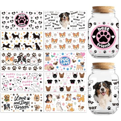 Dogs UV DTF Cup Wraps, 10 Sheets Transfer Sticker | Waterproof UV DTF Stickers, Custom Vinyl Decals for 16oz Coffee Cups Tumblers Bottles Mugs, DIY Gifts & Crafts - style: Dogs