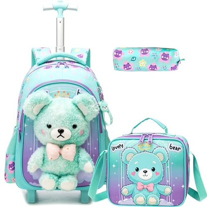 Meetbelify Rolling Backpack for Girls Backpacks with Wheels for Elementary Student Kids School Travel Bag for Girls Ages 6-8 Years Old - color: Green