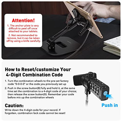AboveTEK iPad Lock Security Cable w/Adhesive Plates, 6Ft Keyless 4 Digit Combination Tablet Lock Kit, Anti-Theft Hardware Locking Cable for iPhone Cell Phone MacBook Laptop in Showroom Retail Store