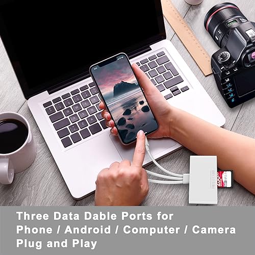 5-in-1 Memory Card Reader, USB OTG Adapter & SD Card Reader for i-Phone/i-Pad, USB C and USB A Devices with Micro SD & SD Card Slots, Supports SD/Micro SD/SDHC/SDXC/MMC - color: white