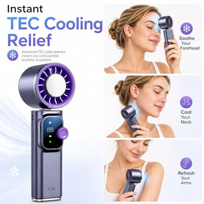 Portable Handheld Fan with Ice Cooling, Personal Rechargeable Fan 20000RPM,199-Speed Mini Neck Fan with 4000mAh Battery Powered up to 15hrs with LED Display for Travel, Camping & Outdoor, Purple - color: Gray-Purple