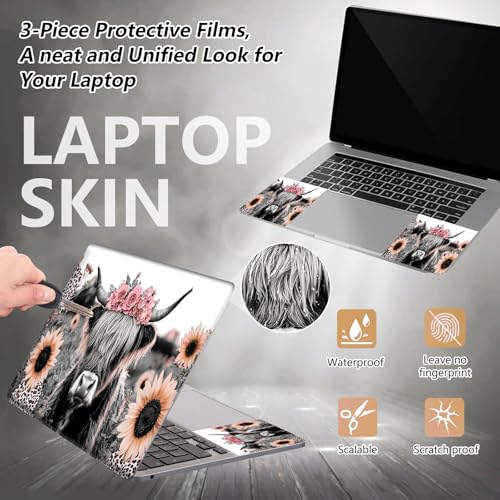 Laptop Skin Sticker for 12.1”-15.6“ Laptops (Fits 13”, 13.3”, 14”, 15”, 15.4”) | Protective Universal Reusable Vinyl Art Decal Cover | Waterproof & Scratch-Resistant-Highland Cow Floral - color: Highland Cow Floral