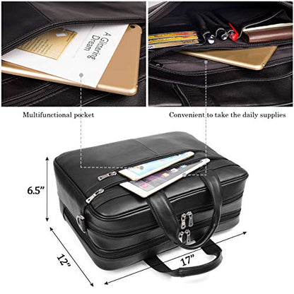 Leather Briefcase for Men 16'' Laptop Messenger Bag - color: Black