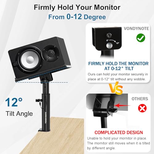 Vondynote Pair of Studio Monitor Stands Desk Clamp Speaker Stands 12°Tilt | Heavy Duty, 10.4"-15.4" Height Adjustable, for Monitor Speakers Laptop Projector CD Player