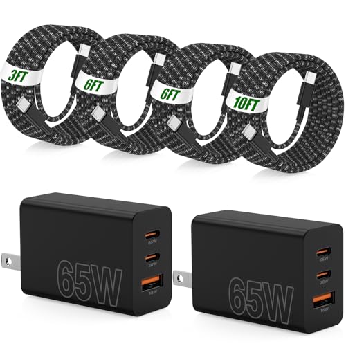 65W Super Fast Charging USB C for iPhone 17 16 Pro Max,3 Port 100W USB C Charger Block & 3/6/6/10FT Braided Type C Cord for iPhone 17 16 Pro,iPhone 15 Pro Max,for Samsung S26 Ultra/MacBook Air-Black - color: Black, size: 10FT+6FT+6FT+3FT