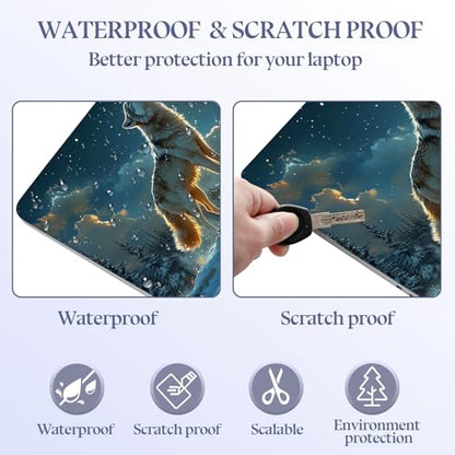 Universal Laptop Skin Sticker Decal,15.6 Inch Laptop Vinyl Cover for 13" 14" 15.6" Laptop,Scratch-Resistant Waterproof Protector Wrap,Reusable with Wrist Pads,Moon Wolf Snow Howl - color: Moon Wolf Snow Howl
