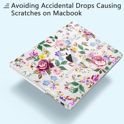 for New MacBook Pro 14 inch Case 2025 M5 2024 M4 2023 Release– Fashionable Lightweight Floral Design Transparent HD Clear Laptop Shell, with TPU Keyboard Cover & OTG Adapters, Flowers - color: Flowers
