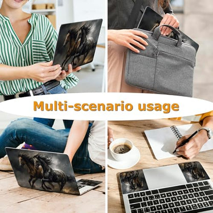 Universal Laptop Skin Sticker with 2 Wrist Pad Decals, 3-Piece Removable Vinyl Laptop Cover, Black Horse Waterproof Anti-Scratch, Easy-Trim Fit for 13.3" 14" 15.6" Laptops - color: Black Horse