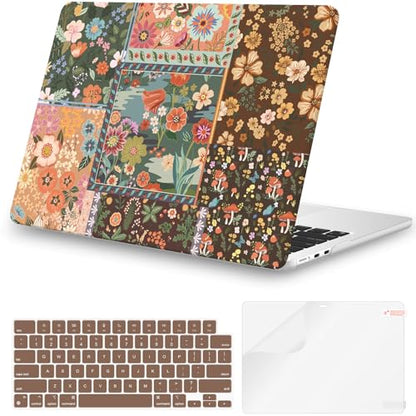 iCasso for MacBook Air 13.6 inch Case 2026 2025-2022 Release M5 M4 M3 M2 Model A3449 A3240 A3113 A2681, Flower Pattern Sturdy Protective Hard Shell Case Cover for Mac Book Air 13 inch,Brown - color: Brown Flower Patchwork