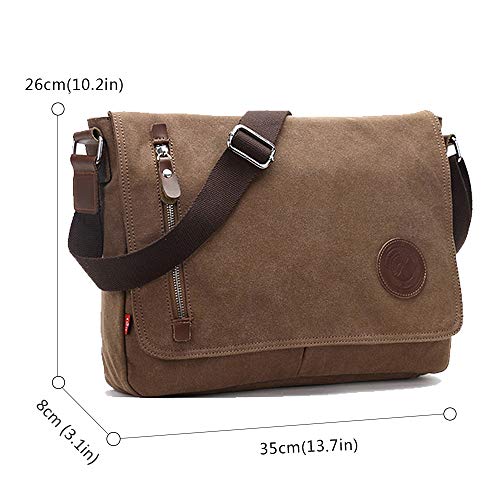 Unisex Messenger Bag Casual Canvas Bag Shoulder Sling Bag Satchel Messenger Bag for Men Work Office 13 inch Laptop Bag (Medium-Coffee) - color: Coffee