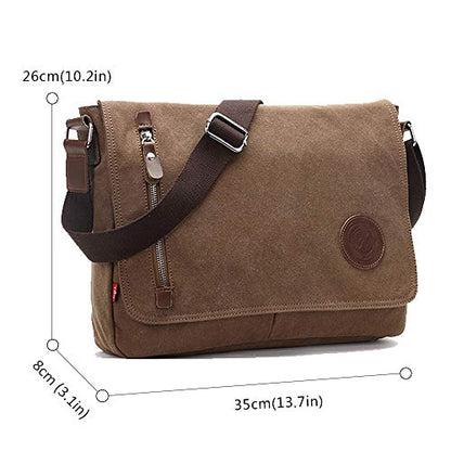Unisex Messenger Bag Casual Canvas Bag Shoulder Sling Bag Satchel Messenger Bag for Men Work Office 13 inch Laptop Bag (Medium-Coffee) - color: Coffee