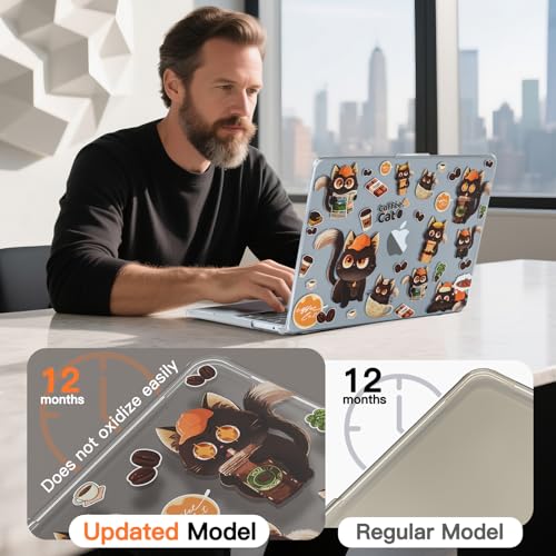 Batianda Premium Clear TPU Case for New MacBook Air 13.6" M5/M4/M3/M2 with Fun Pattern, Ultra-Slim Lightweight Protective Shell with Anti-Yellowing, Scratch Resistance & TPU Keyboard Cover, Coffee Cat - color: Coffee Cat