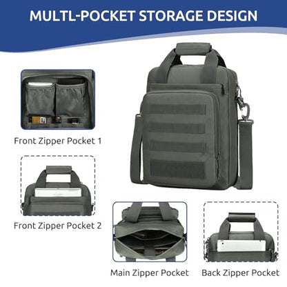 Tactical Messenger Bag, Laptop Briefcase MOLLE Shoulder Pack Handbag | Heavy Duty, Adjustable Strap, Water-resistan, Fit 14inch Tablet, Satchel Work Bag, for Outdoor, Hiking, Travel - color: Grey-green