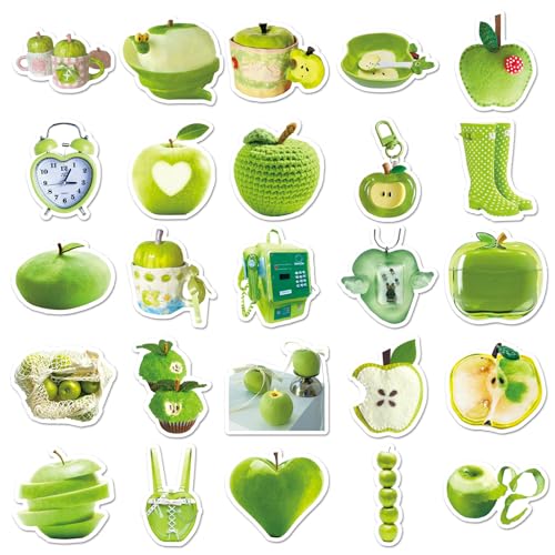 50 Pcs Green Apple Stickers - Ins Style Kawaii Cute Vinyl Decals for Journal, Laptop, Phone Case, Scrapbooking - Waterproof Trendy Sticker Pack (Green Apple) - color: Green Apple