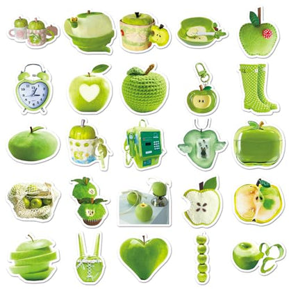 50 Pcs Green Apple Stickers - Ins Style Kawaii Cute Vinyl Decals for Journal, Laptop, Phone Case, Scrapbooking - Waterproof Trendy Sticker Pack (Green Apple) - color: Green Apple