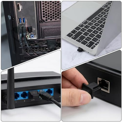 50 Pcs RJ45 Dust Covers Caps Ethernet LAN Port Protector Black Silicone Ethernet Hub Port RJ45 Anti-Dust Silicone Plugs Protector Stopper Cap for Female Ports Protectors Switch Router Media Converter