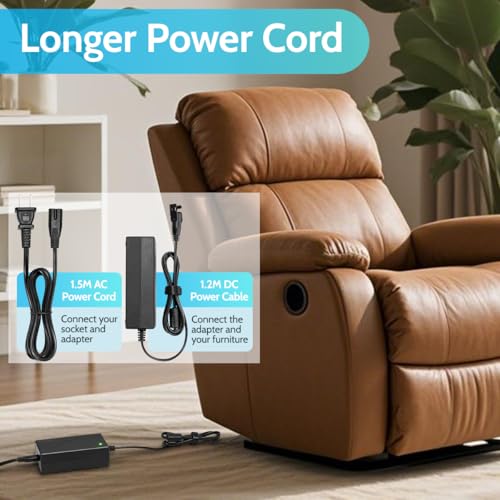 Sopito 29V 2A Recliner Power Supply 2 Pin, AC/DC Adapter 100-240V 50/60hz with Longer Power Cord, Power Supply Transformer Recliner Replacement Parts for Lift Chair/Electric Couch/Standing Desk - size: Power Brick