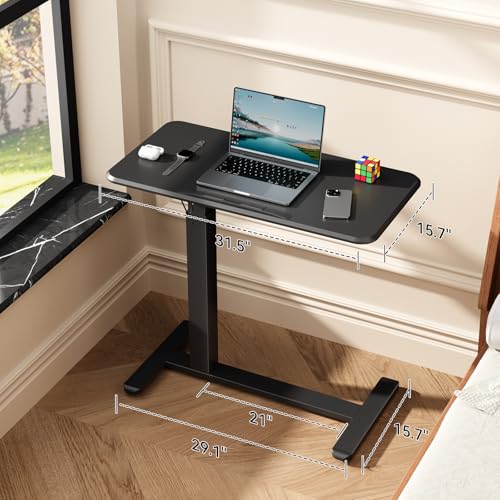 Mobile Standing Desk, Left/Right Rolling Bedside Table | 90° Foldable Laptop Desk with Wheels, Height Adjustable Portable Computer Cart for Hospital Home Use, Black - color: Black