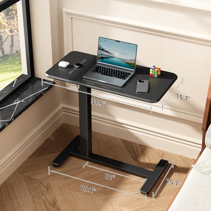 Mobile Standing Desk, Left/Right Rolling Bedside Table | 90° Foldable Laptop Desk with Wheels, Height Adjustable Portable Computer Cart for Hospital Home Use, Black - color: Black