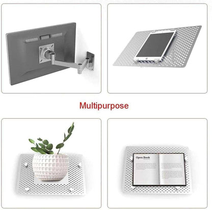 Monitor and Computer Stand, Wall Mount Computer Stand Extra Long Arm Stand with Tray, Ventilated Cooling Platform, Laptop Tray, Full Motion Articulating Laptop Tray