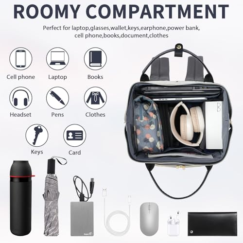 VANKEAN 17 Inch Laptop Backpack for Women Large Capacity Waterproof Daypack - color: Beige-grey, size: 17.3 Inch