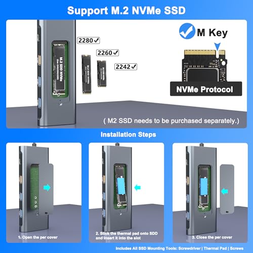 USB C Dock with M.2 NVMe SSD Enclosure, 10Gbps M.2 NVMe SSD Docking Station, USB C Hub with SSD Slot, Laptop Docking Station with 4K HDMI/PD100W/USB 3.2 Gen2/VGA/Gigabit LAN/SD/TF Card Reader