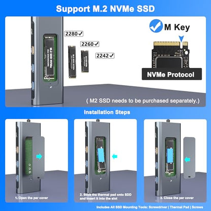 USB C Dock with M.2 NVMe SSD Enclosure, 10Gbps M.2 NVMe SSD Docking Station, USB C Hub with SSD Slot, Laptop Docking Station with 4K HDMI/PD100W/USB 3.2 Gen2/VGA/Gigabit LAN/SD/TF Card Reader