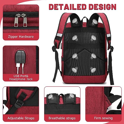 YALUNDISI Laptop Backpacks Travel Backpack Carry On Backpack Casual Daypack with USB Charging Port for Men Women Red - color: Red
