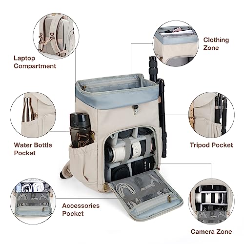 BAGSMART Camera Backpack DSLR Camera Bag Backpacks for Photographers | Waterproof Anti-Theft Photography Backpack with 15 Inch Laptop Compartment - color: A-ivory White[single Buckle]