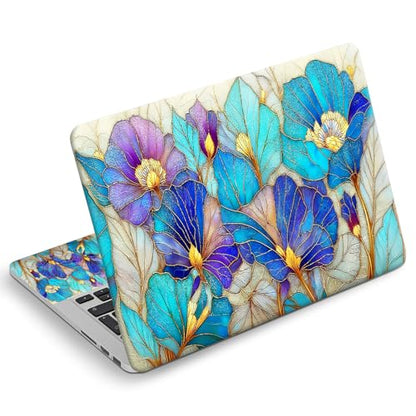 Universal Laptop Skin Sticker Decal, Compatible with MacBook HP Dell Lenovo 12"-15.6", Reusable Vinyl Notebook Cover 3PCS Set, High-Recognition Film-Blue Purple Stained Glass Flower - color: Blue Purple Stained Glass Flower