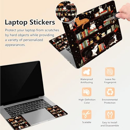 Laptop Skin Sticker Decal 15.6 Inch,12 13 13.3 14 15 15.6 in Laptop Netbook Skins for Notebook,Art Decal Removable Waterproof Scratch Resistant,Universal Vinyl Cover,Bookshelf Cat Cute - color: Bookshelf Cat Cute