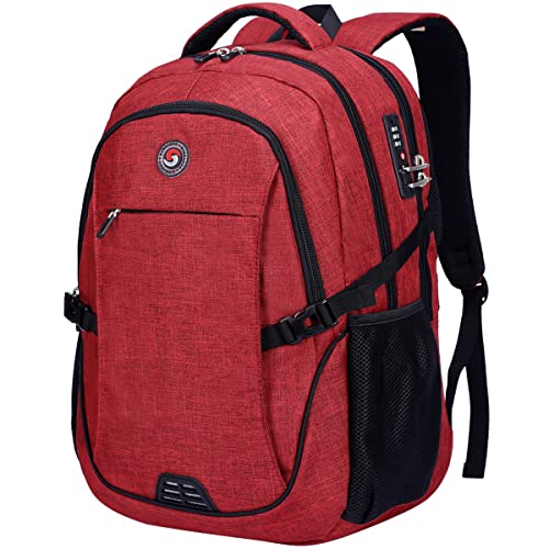 SHRRADOO Travel Laptop Backpack for Men Women, 17 Inch College Computer Bag | Anti Theft Backpack with Combination Lock, Carry On Flight Approved, Fit 17 Inch Laptop, Computer College Bag, Work Daypack - color: Wine Red