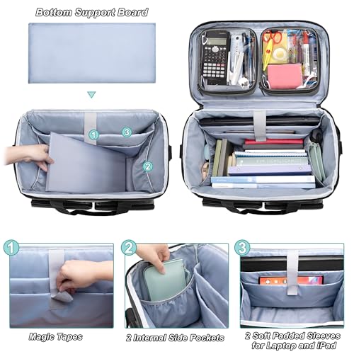 Rolling Teacher Tote Bag with 2 Detachable Pouches for Work, Gray | Wheeled Teacher Uility Bag with 15.6" Padded Laptop Sleeve, Large Briefcase with Detachable Trolley for Women - color: Gray