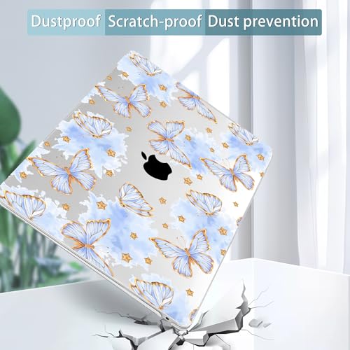 May Chen Compatible with MacBook Air 13 inch Case (Models A1369 & A1466, Older Version 2010-2017 Release), Plastic Hard Shell Case with Keyboard Cover & Screen Protector, Blue Butterfly