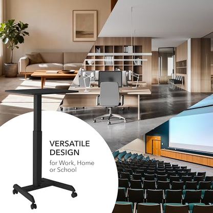 Mount-It! Rolling Laptop Desk Adjustable Height (29.6”-44.2”), Mobile Workstation Cart with 23.6” x 20.5” Desktop, Small Sit-Stand Desk for Home, Office, or Classroom in Black - color: Black