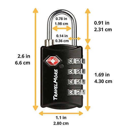 5 Pack TSA Luggage Locks with 4 Digit Combination – Heavy Duty Set Your Own Padlocks for Travel, Baggage, Suitcases & Backpacks - Black - color: Black, size: 5 Pack