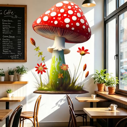 Red Mushroom Wall Decals Peel and Stick Self Adhesive Nursery Decor Art | Flowers Grass Wall Stickers for Kids Room Nursery Baby Bedroom Playroom, Whimsical Forest Wall Art for Toddler Boys Girls - style: Mushroom#2