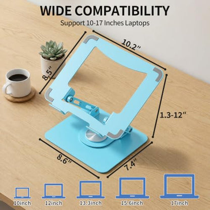 SOUNDANCE 360 Rotating Laptop Stand, Ergonomic Computer Riser for Desk, Adjustable Height Multi-Angle Metal Holder, Foldable Portable Notebook Elevating Base for Office & Home, Blue - color: Blue