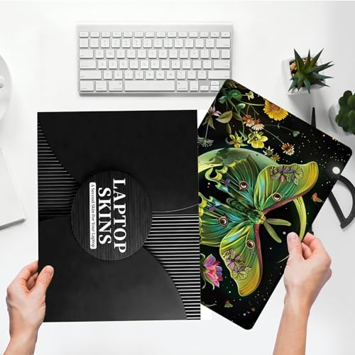 Universal Laptop Skin Sticker with 2 Wrist Pad Skins, Waterproof Scratch Resistant Vinyl Laptop Cover Decal, Cut to Fit for 11–15.6 Inch MacBook HP Dell Lenovo, Moth Moon Flowers - color: Moth Moon Flowers
